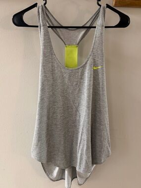 Nike Light Gray Racerback Tank with Neon Yellow Swoosh